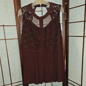 Maurices Burgundy Lace Overlay Sleeveless Blouse
